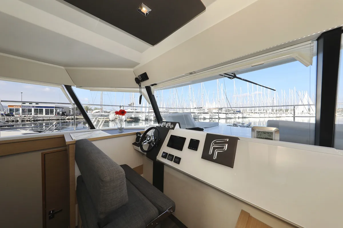 Cockpit of Marketka, a Fountaine Pajot MY 37 catamaran at Grad Biograd na Moru, Croatia