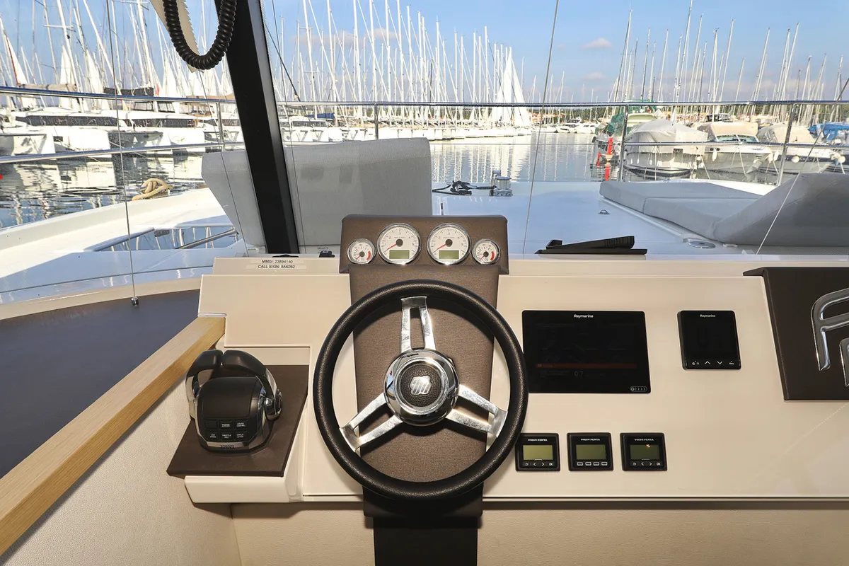Cockpit of Marketka, a Fountaine Pajot MY 37 catamaran at Grad Biograd na Moru, Croatia