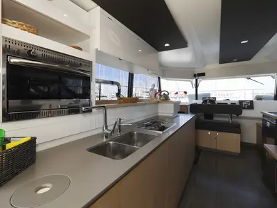Galley of Marketka, a Fountaine Pajot MY 37 catamaran at Grad Biograd na Moru, Croatia