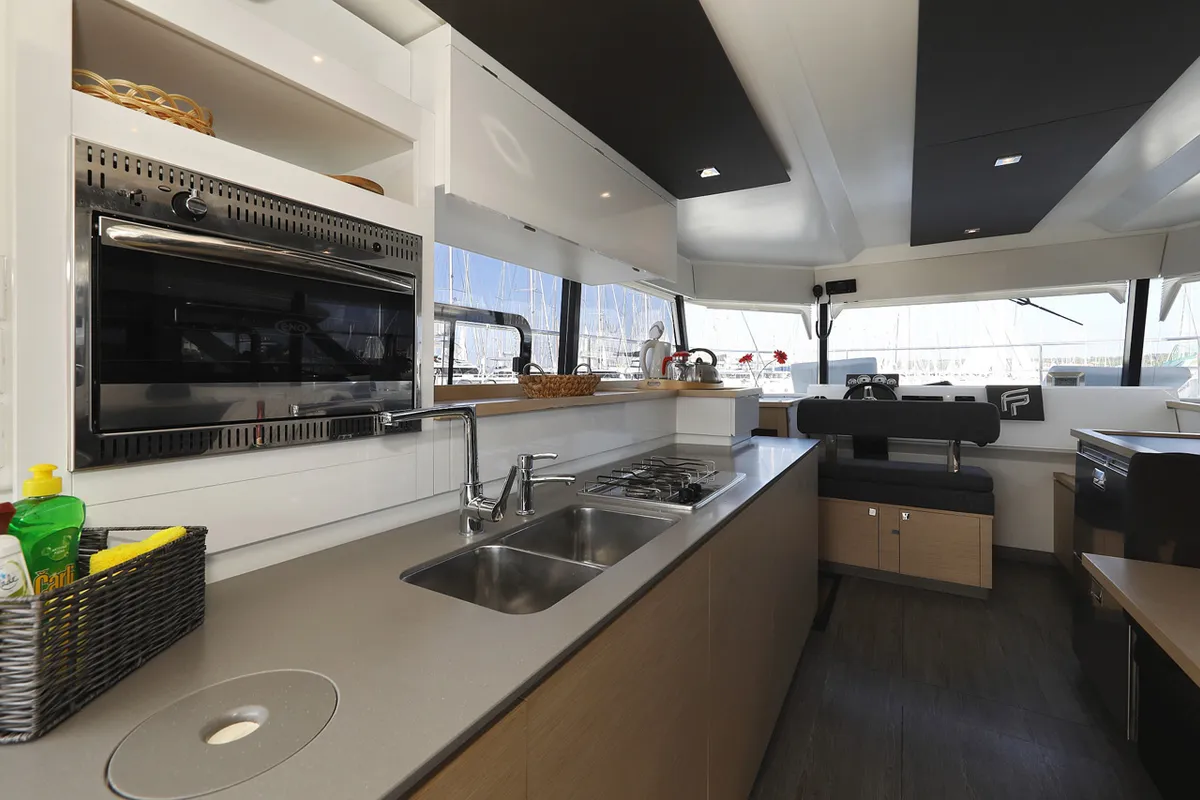 Galley of Marketka, a Fountaine Pajot MY 37 catamaran at Grad Biograd na Moru, Croatia