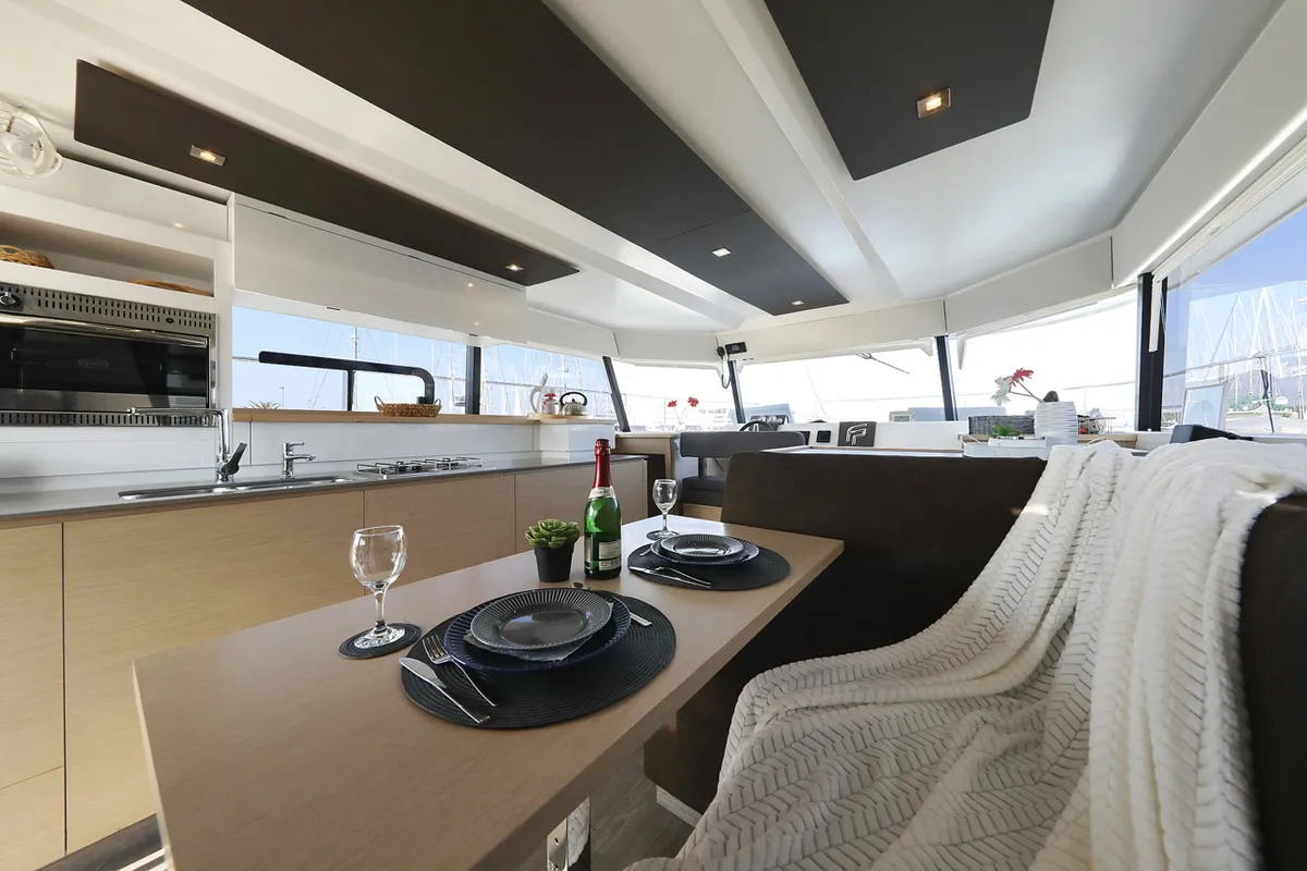 Salon of Marketka, a Fountaine Pajot MY 37 catamaran at Grad Biograd na Moru, Croatia