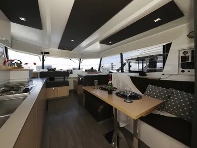 Salon of Marketka, a Fountaine Pajot MY 37 catamaran at Grad Biograd na Moru, Croatia