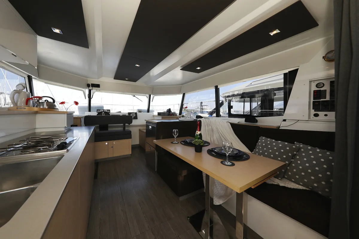 Salon of Marketka, a Fountaine Pajot MY 37 catamaran at Grad Biograd na Moru, Croatia