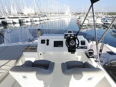 Cockpit of Marketka, a Fountaine Pajot MY 37 catamaran at Grad Biograd na Moru, Croatia