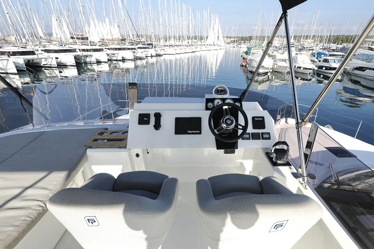 Cockpit of Marketka, a Fountaine Pajot MY 37 catamaran at Grad Biograd na Moru, Croatia