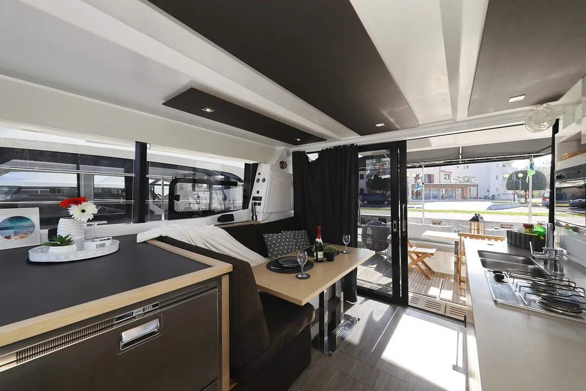 Salon of Marketka, a Fountaine Pajot MY 37 catamaran at Grad Biograd na Moru, Croatia