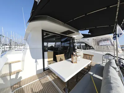 Deck of Marketka, a Fountaine Pajot MY 37 catamaran at Grad Biograd na Moru, Croatia