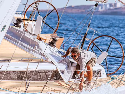 Deck of Sophia, a X-Yachts X4⁶ sailboat at Lavrion, Greece