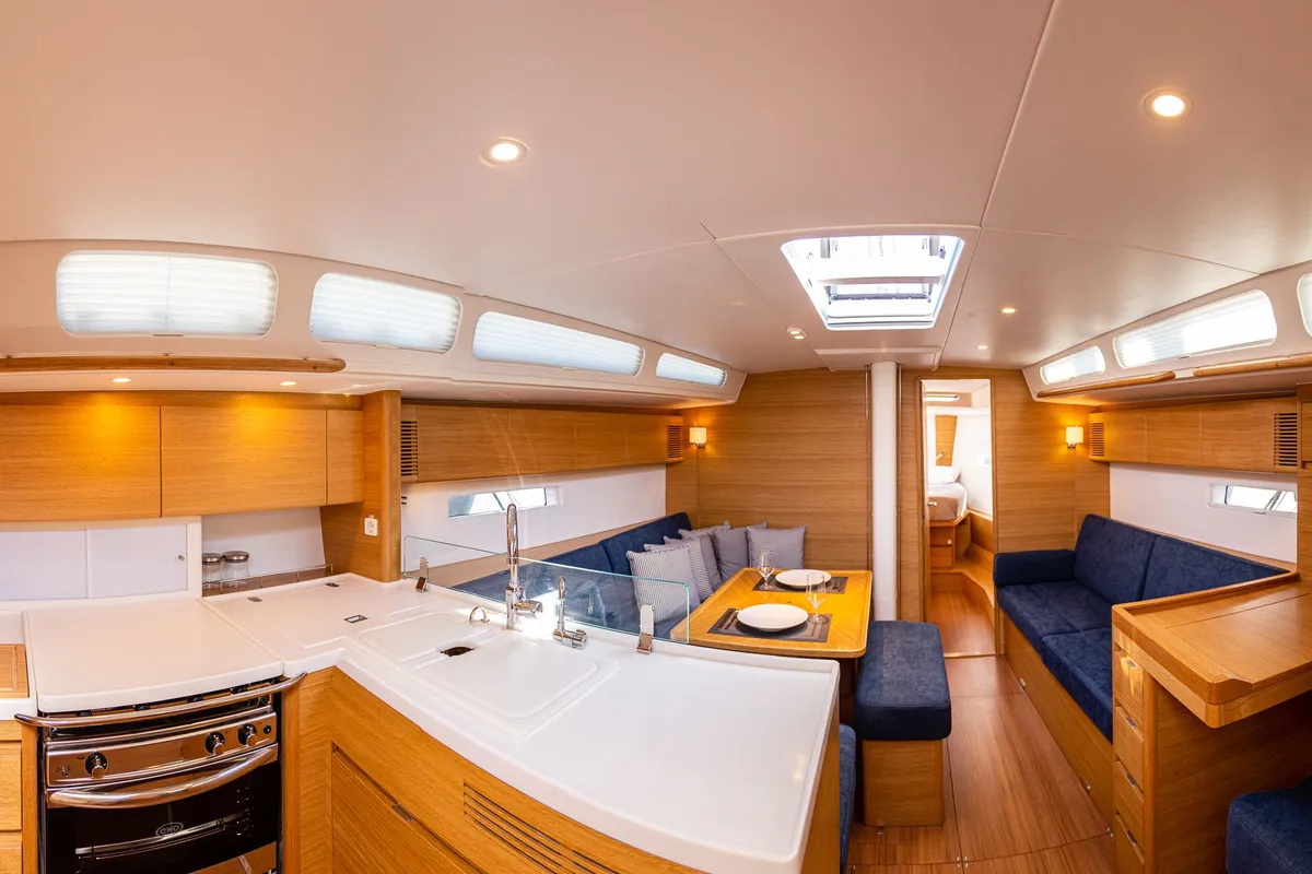 Galley of Sophia, a X-Yachts X4⁶ sailboat at Lavrion, Greece
