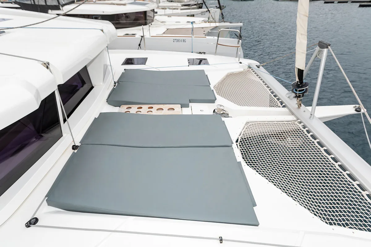Deck of Kajsa Kavat, a Cervetti 44 catamaran at Primošten, Croatia