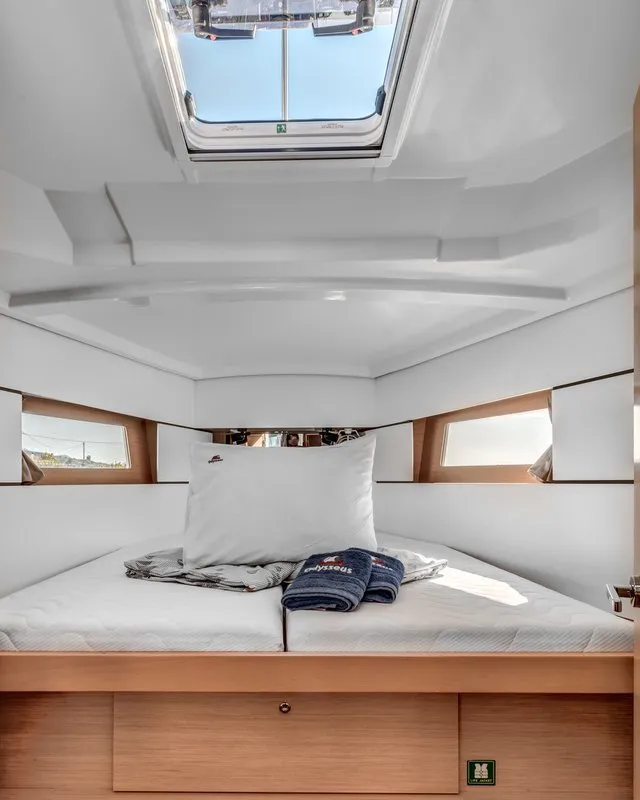 Cabin on Harmonia, a Beneteau Oceanis 38.1 sailboat at Kontokali, Greece