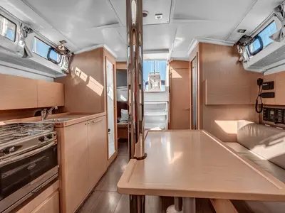 Galley of Harmonia, a Beneteau Oceanis 38.1 sailboat at Kontokali, Greece