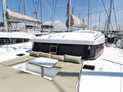 Deck of Aventurier, a Bali Catsmart catamaran at Grad Biograd na Moru, Croatia