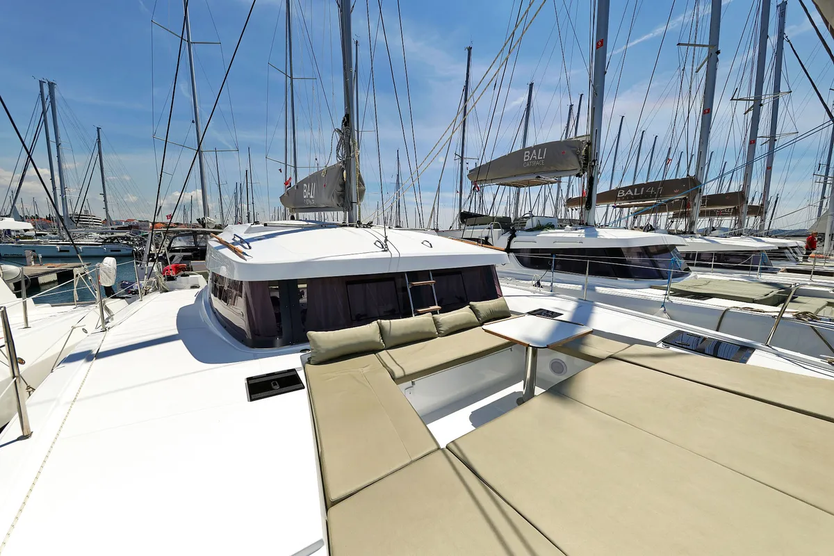 Deck of Aventurier, a Bali Catsmart catamaran at Grad Biograd na Moru, Croatia