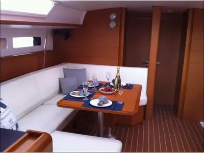 Salon of Jeanneau Sun Odyssey 469, a sailboat at Athens, Greece