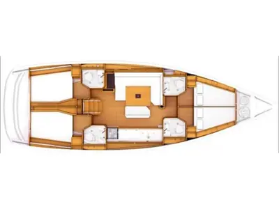 Floor plan of Jeanneau Sun Odyssey 469, a sailboat at Athens, Greece