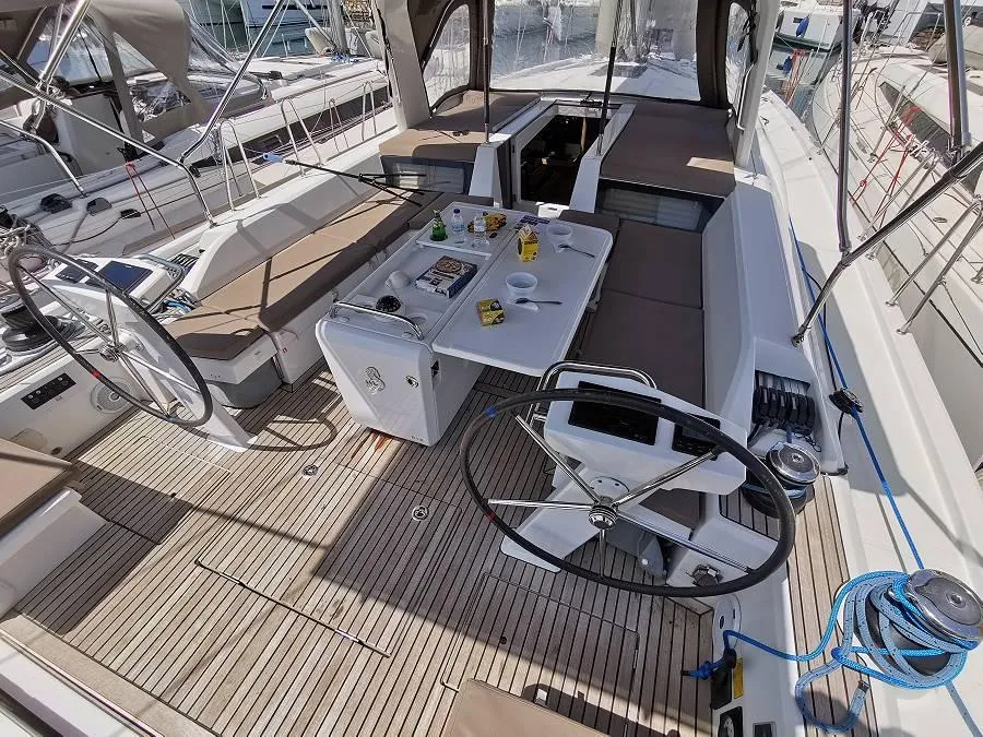Deck of Alexandros, a Beneteau Oceanis 51.1 sailboat at Municipal Unit of Lefkada, Greece