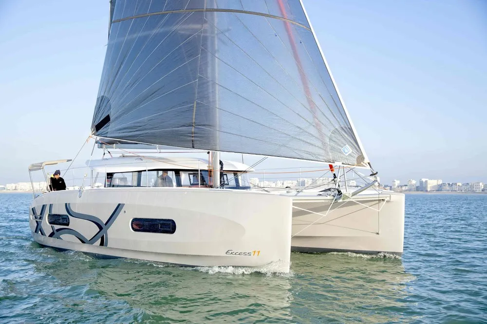 Exterior view of Carmelina, a Excess 11 catamaran at Marmaris, Turkey