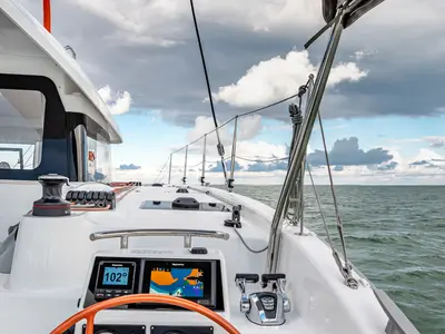 Cockpit of Carmelina, a Excess 11 catamaran at Marmaris, Turkey