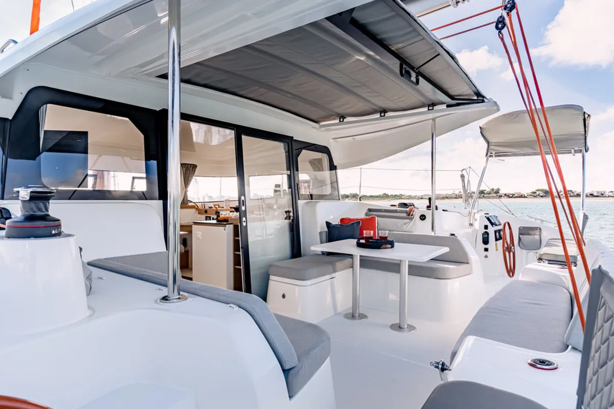 Deck of Carmelina, a Excess 11 catamaran at Marmaris, Turkey