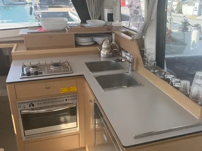 Galley of Carmelina, a Excess 11 catamaran at Fethiye, Turkey