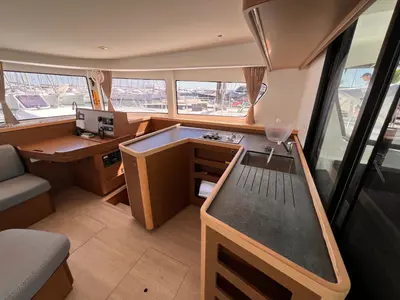 Galley of ICE CAT, a Lagoon 42 catamaran at Olbia, Italy