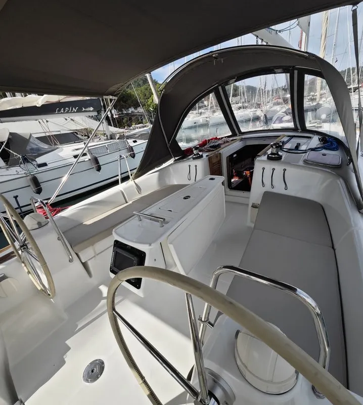 Deck of Violet, a Beneteau Oceanis 40 sailboat at Fethiye, Turkey