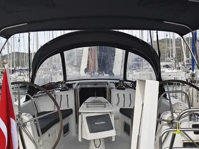 Cockpit of Violet, a Beneteau Oceanis 40 sailboat at Fethiye, Turkey