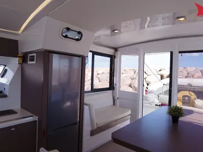 Salon of Jane, a Bali 4.1 catamaran at Hyères, France