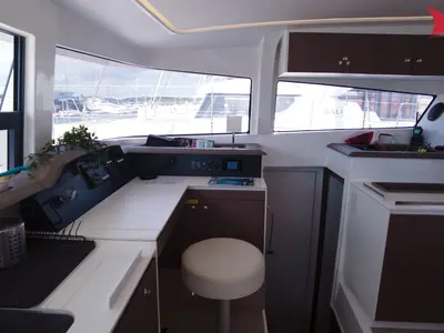 Cockpit of Jane, a Bali 4.1 catamaran at Hyères, France