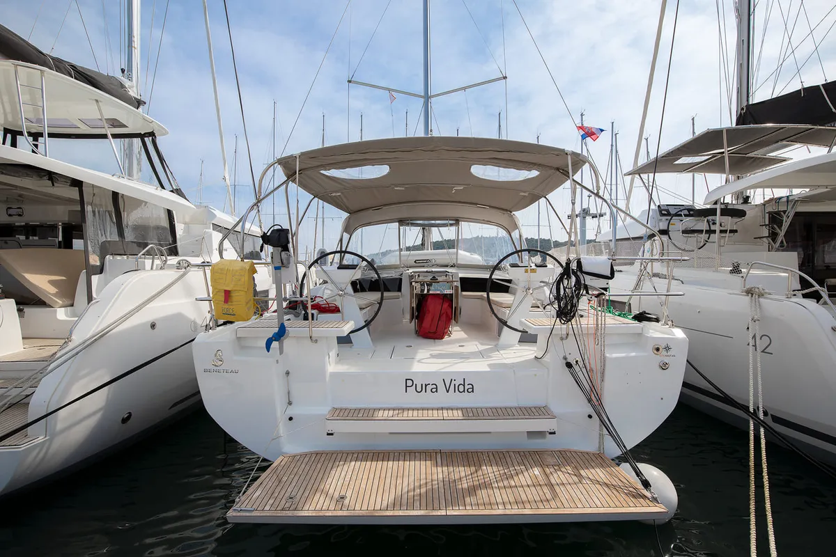 Exterior view of Pura Vida, a Beneteau Oceanis 46.1 sailboat at Općina Medulin, Croatia