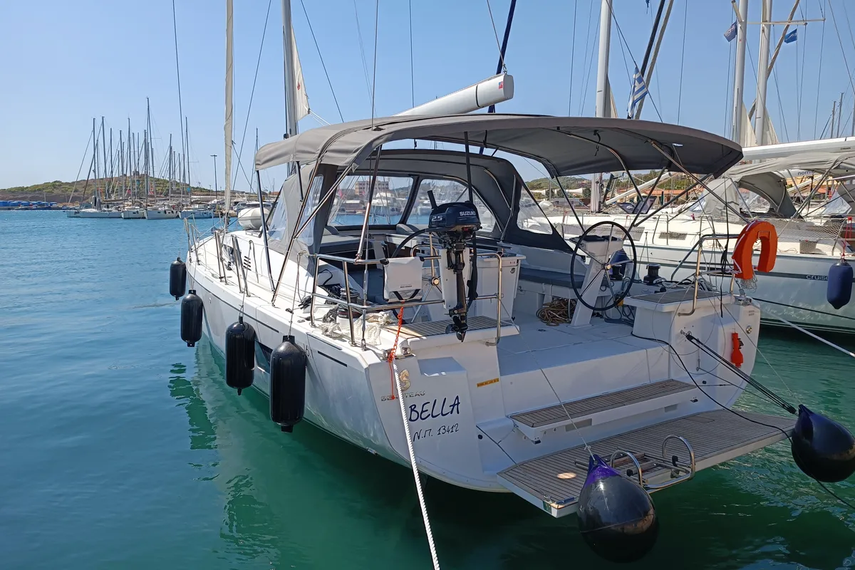 Exterior view of Bella, a Beneteau Oceanis 46.1 sailboat at Lavreotiki Municipal Unit, Greece