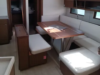 Salon of Bella, a Beneteau Oceanis 46.1 sailboat at Lavreotiki Municipal Unit, Greece