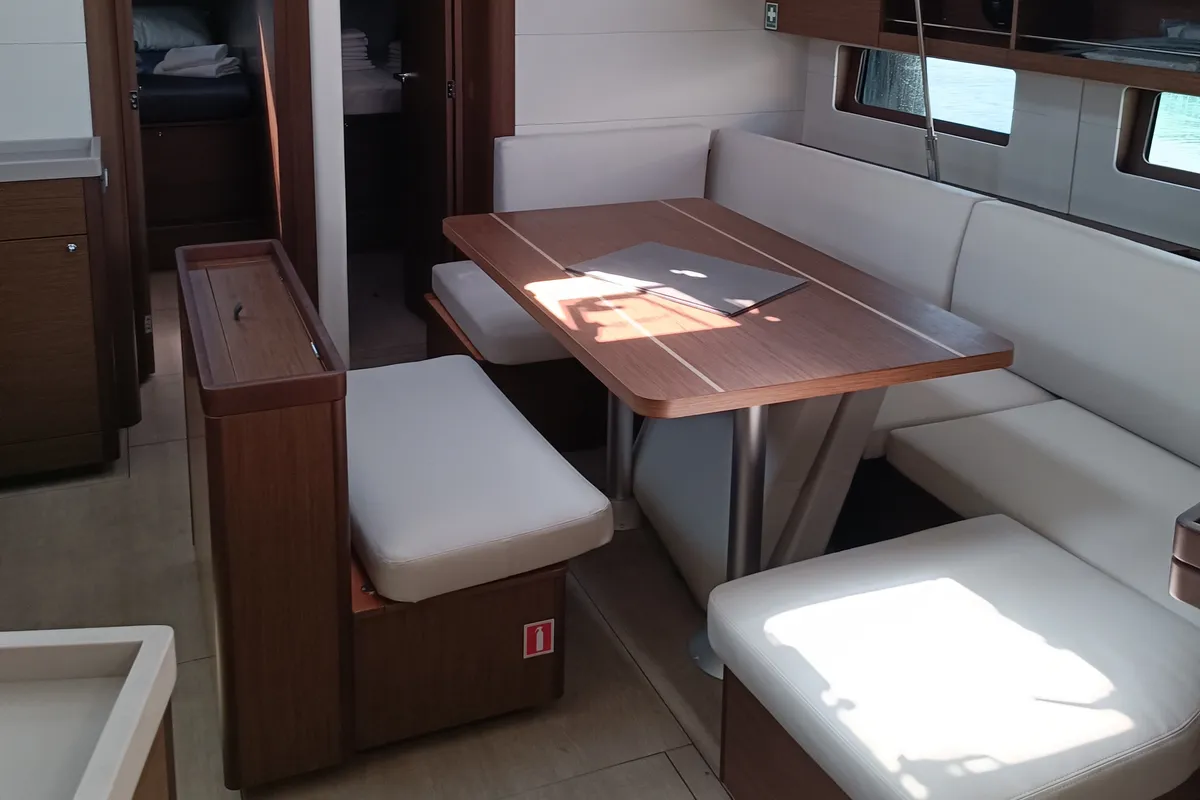 Salon of Bella, a Beneteau Oceanis 46.1 sailboat at Lavreotiki Municipal Unit, Greece