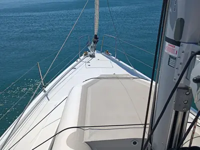 Deck of Bella, a Beneteau Oceanis 46.1 sailboat at Lavreotiki Municipal Unit, Greece