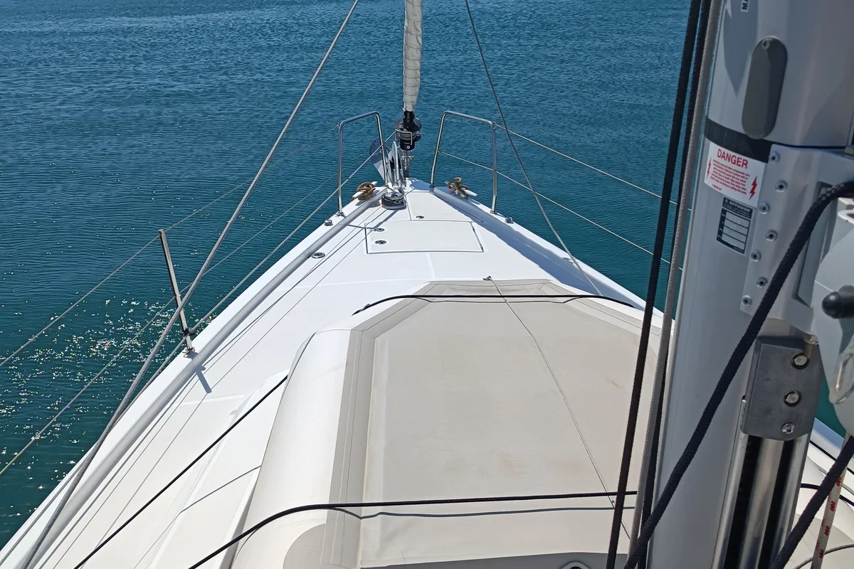 Deck of Bella, a Beneteau Oceanis 46.1 sailboat at Lavreotiki Municipal Unit, Greece