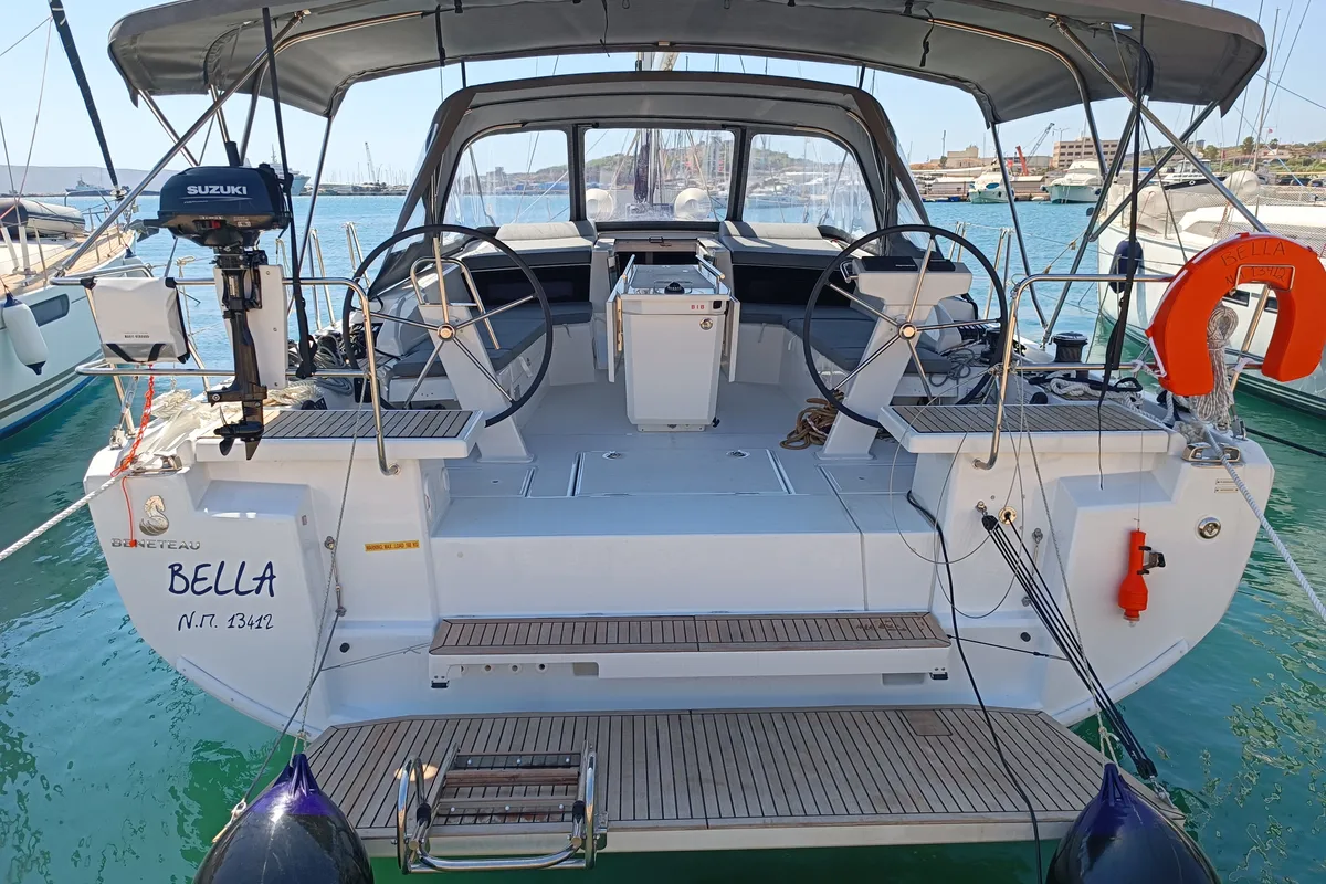 Exterior view of Bella, a Beneteau Oceanis 46.1 sailboat at Lavreotiki Municipal Unit, Greece