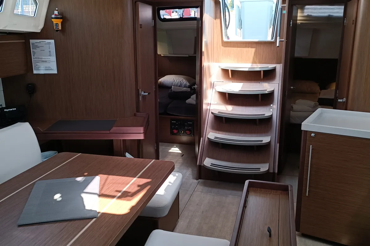 Salon of Bella, a Beneteau Oceanis 46.1 sailboat at Lavreotiki Municipal Unit, Greece