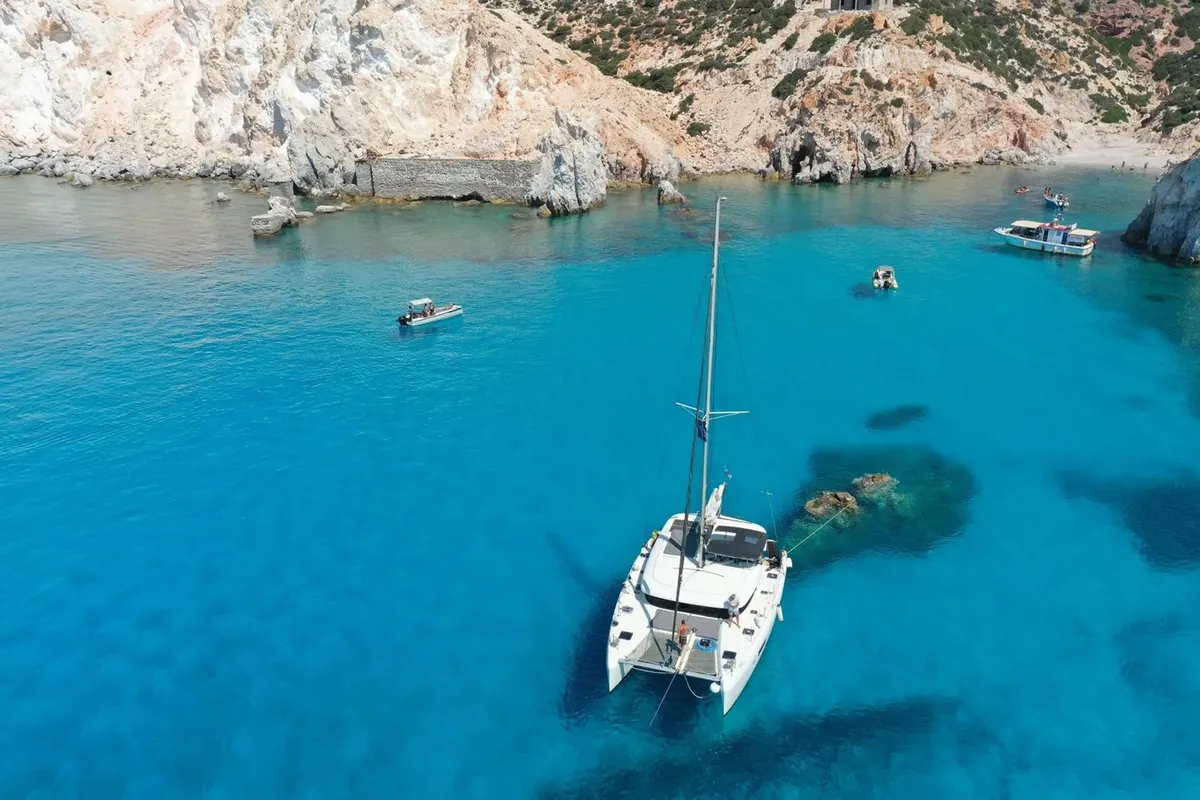 Exterior view of Melina, a Lagoon 42 catamaran at Pallini Municipal Unit, Greece