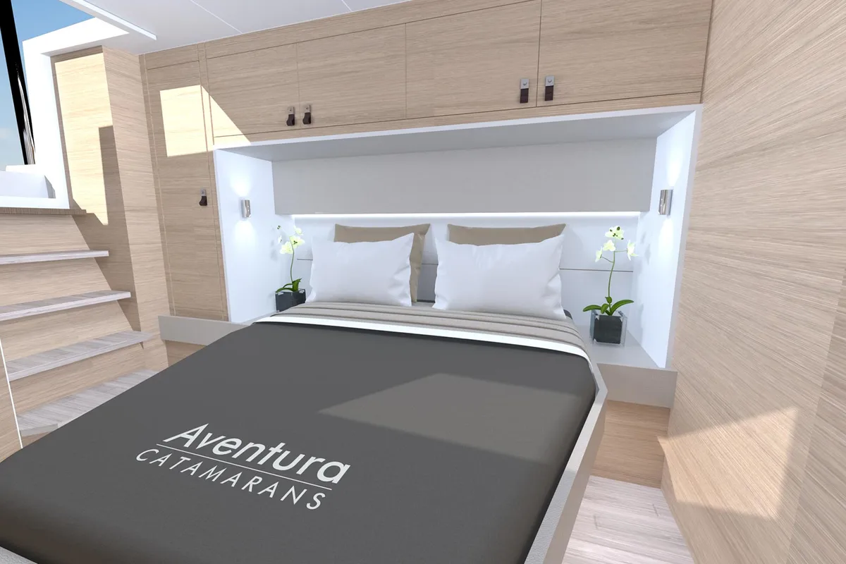 Cabin on Le Villi, a Aventura 45 catamaran at Sant Antoni de Portmany, Spain
