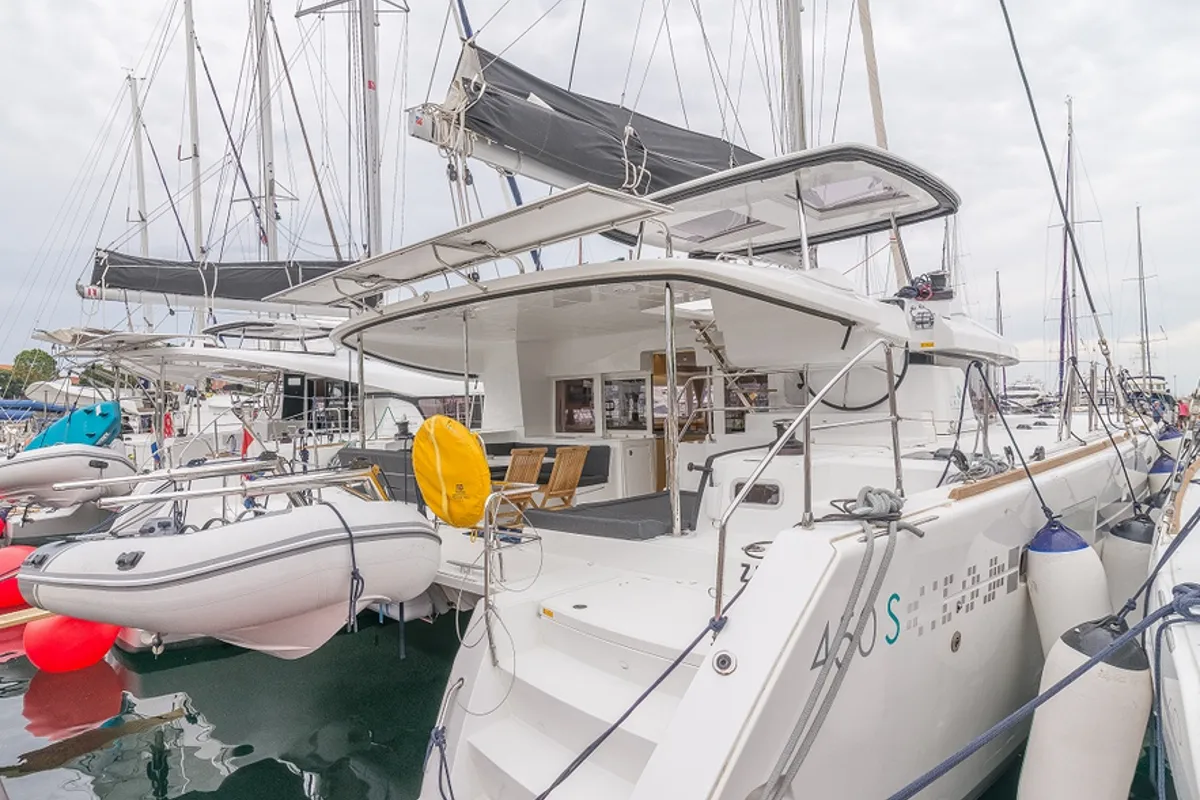 Exterior view of Michelangelo, a Lagoon 450 S catamaran at Zadar, Croatia