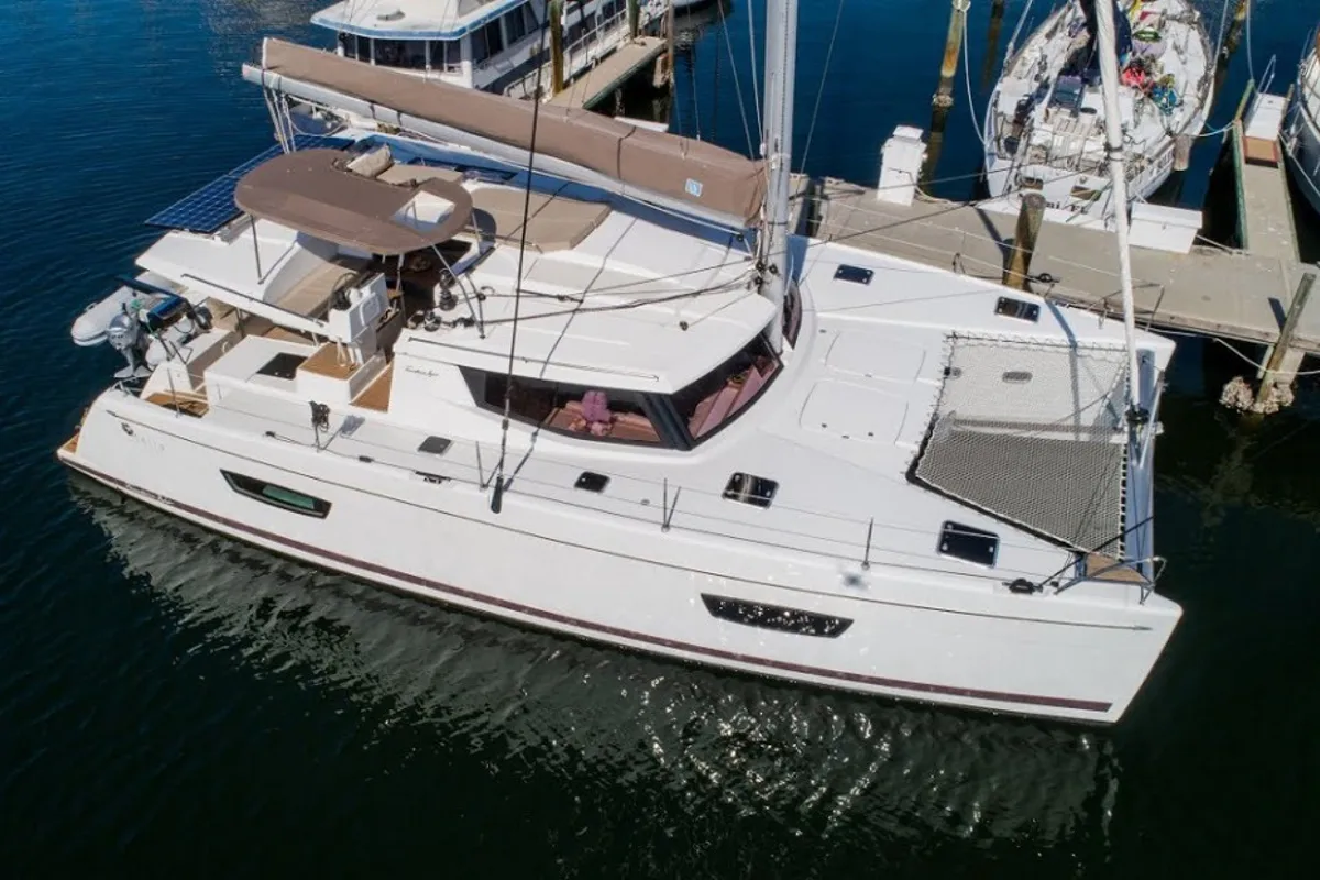 Exterior view of Knyps, a Fountaine Pajot Helia 44 - 4 + 2 cab. catamaran at Azam Marina, Tanzania