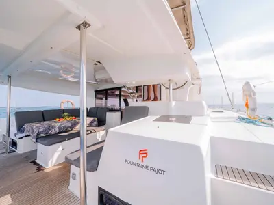Deck of Knyps, a Fountaine Pajot Helia 44 - 4 + 2 cab. catamaran at Azam Marina, Tanzania