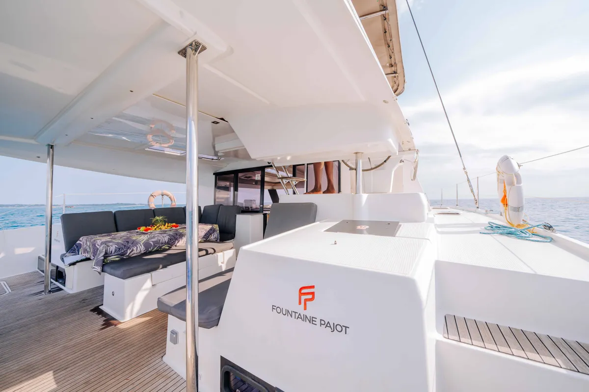 Deck of Knyps, a Fountaine Pajot Helia 44 - 4 + 2 cab. catamaran at Azam Marina, Tanzania