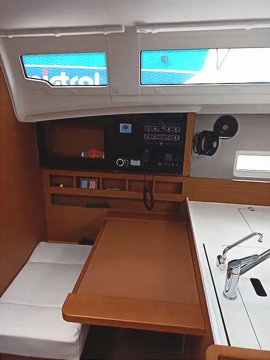 Salon of Evnia, a Jeanneau Sun Odyssey 410 sailboat at Volos, Greece
