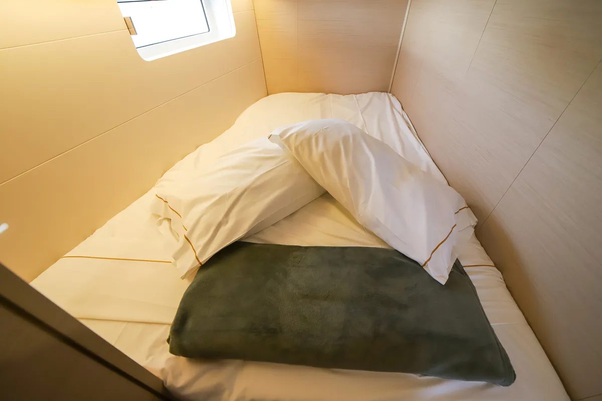 Cabin on Eleutheria, a Jeanneau 54 sailboat at Olbia, Italy