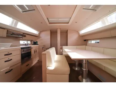 Salon of Eleutheria, a Jeanneau 54 sailboat at Olbia, Italy