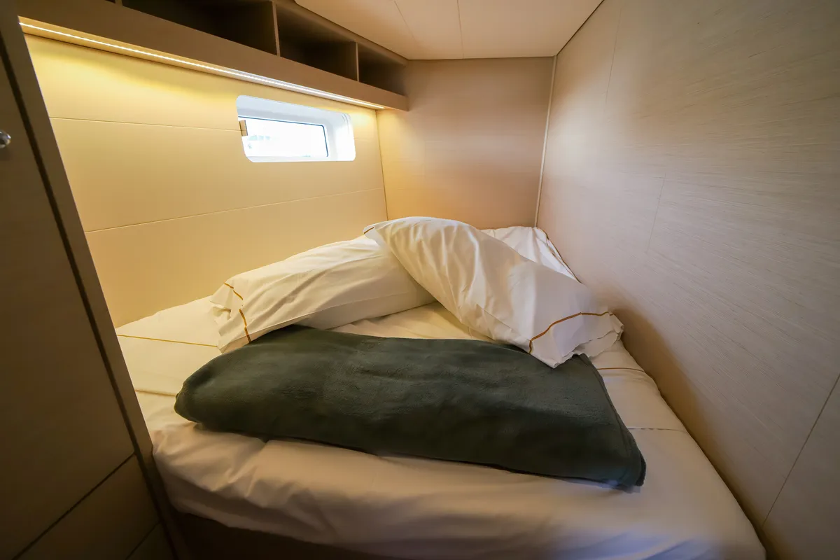Cabin on Eleutheria, a Jeanneau 54 sailboat at Olbia, Italy