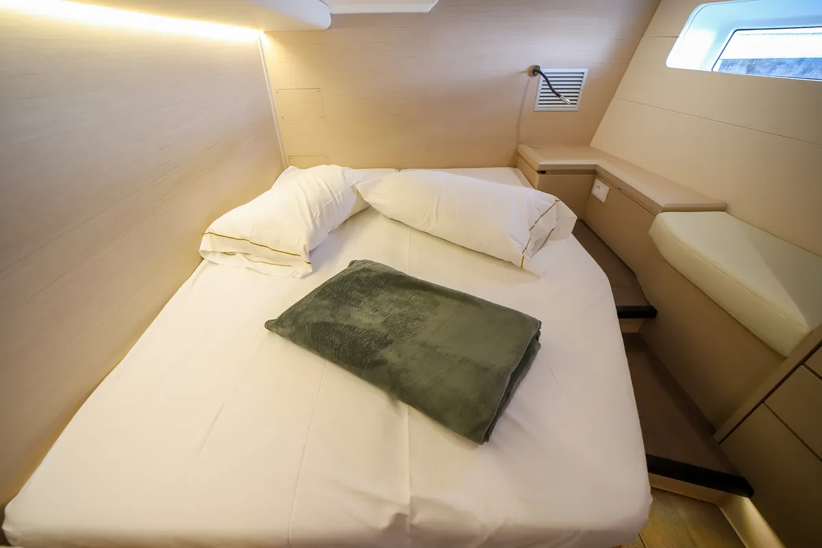 Cabin on Eleutheria, a Jeanneau 54 sailboat at Olbia, Italy