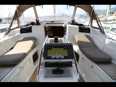 Cockpit of Sicc, a Jeanneau Sun Odyssey 419 sailboat at Kaštela, Croatia